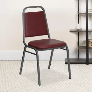 EMMA   OLIVER Trapezoidal Back Stacking Chair, Burgundy Vinyl/Silver Vein Frame