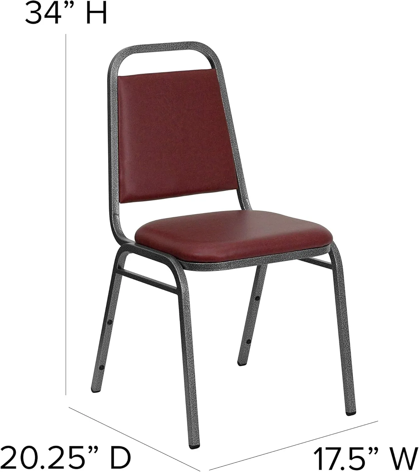 EMMA   OLIVER Trapezoidal Back Stacking Chair, Burgundy Vinyl/Silver Vein Frame