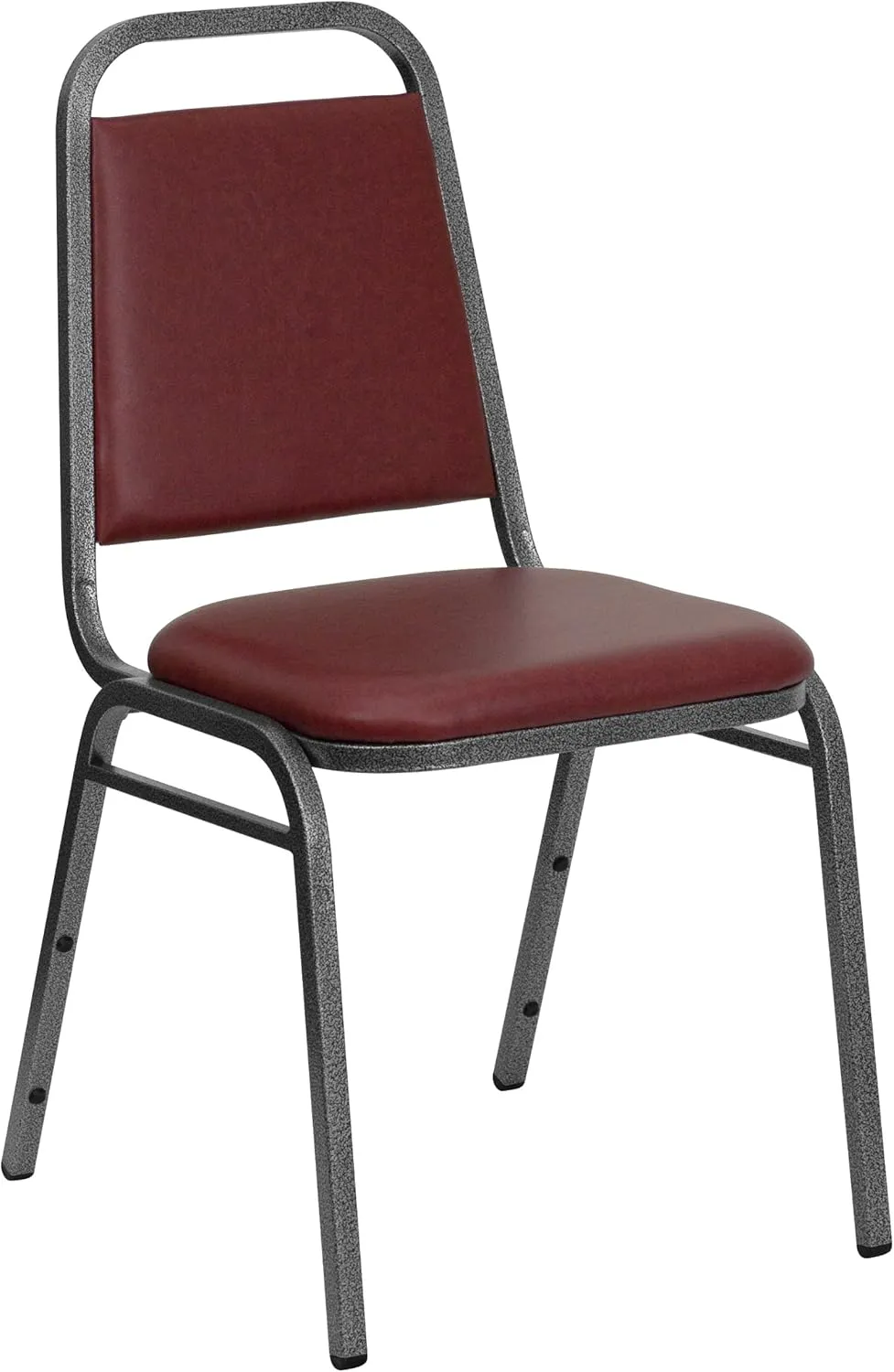 EMMA   OLIVER Trapezoidal Back Stacking Chair, Burgundy Vinyl/Silver Vein Frame