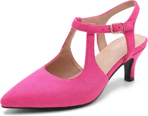 Enelauge Women's Closed Pointed Toe Heels Ankle Strap Pumps Low Kitten Heel Elegant Strappy Comfortable Office Wedding Dressy Bride Prom Shoes