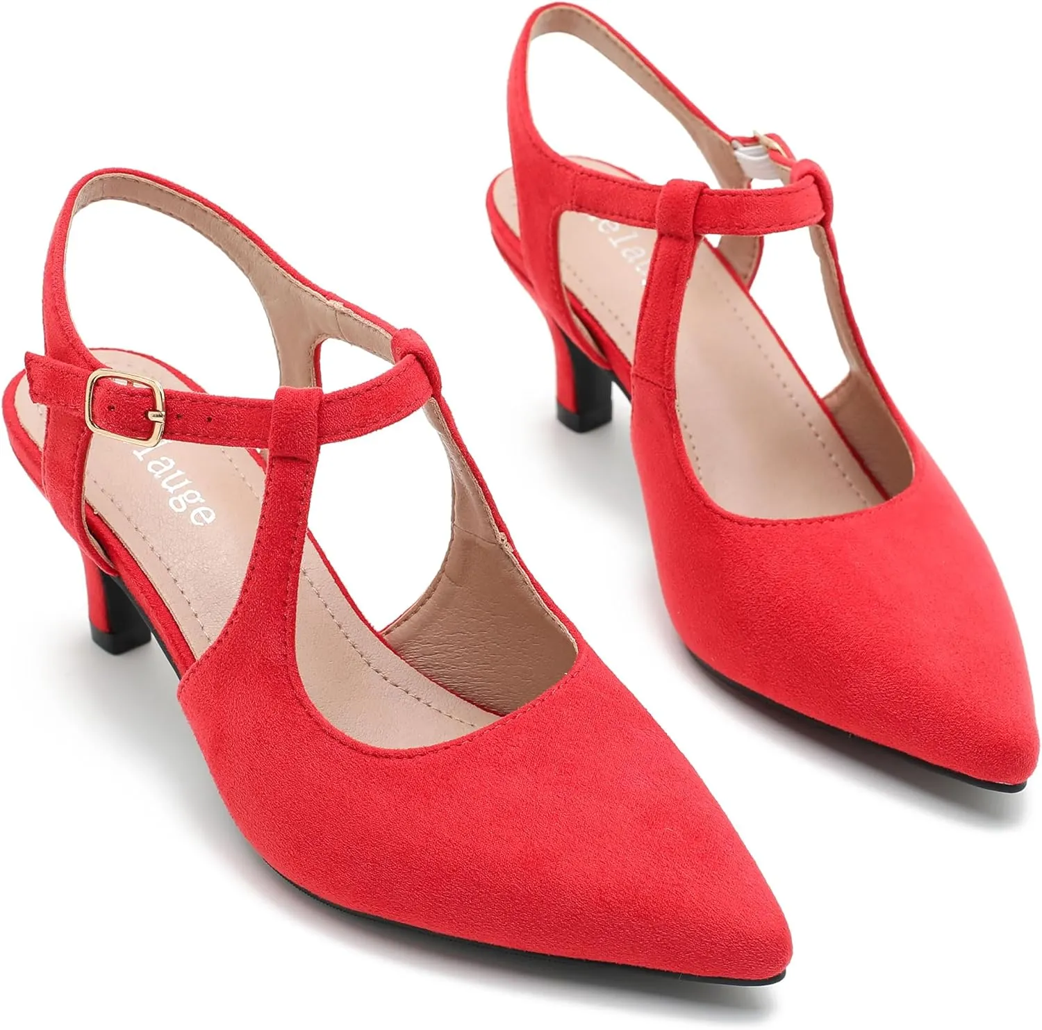 Enelauge Women's Closed Pointed Toe Heels Ankle Strap Pumps Low Kitten Heel Elegant Strappy Comfortable Office Wedding Dressy Bride Prom Shoes