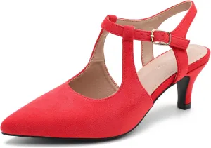 Enelauge Women's Closed Pointed Toe Heels Ankle Strap Pumps Low Kitten Heel Elegant Strappy Comfortable Office Wedding Dressy Bride Prom Shoes