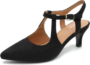 Enelauge Women's Closed Pointed Toe Heels Ankle Strap Pumps Low Kitten Heel Elegant Strappy Comfortable Office Wedding Dressy Bride Prom Shoes