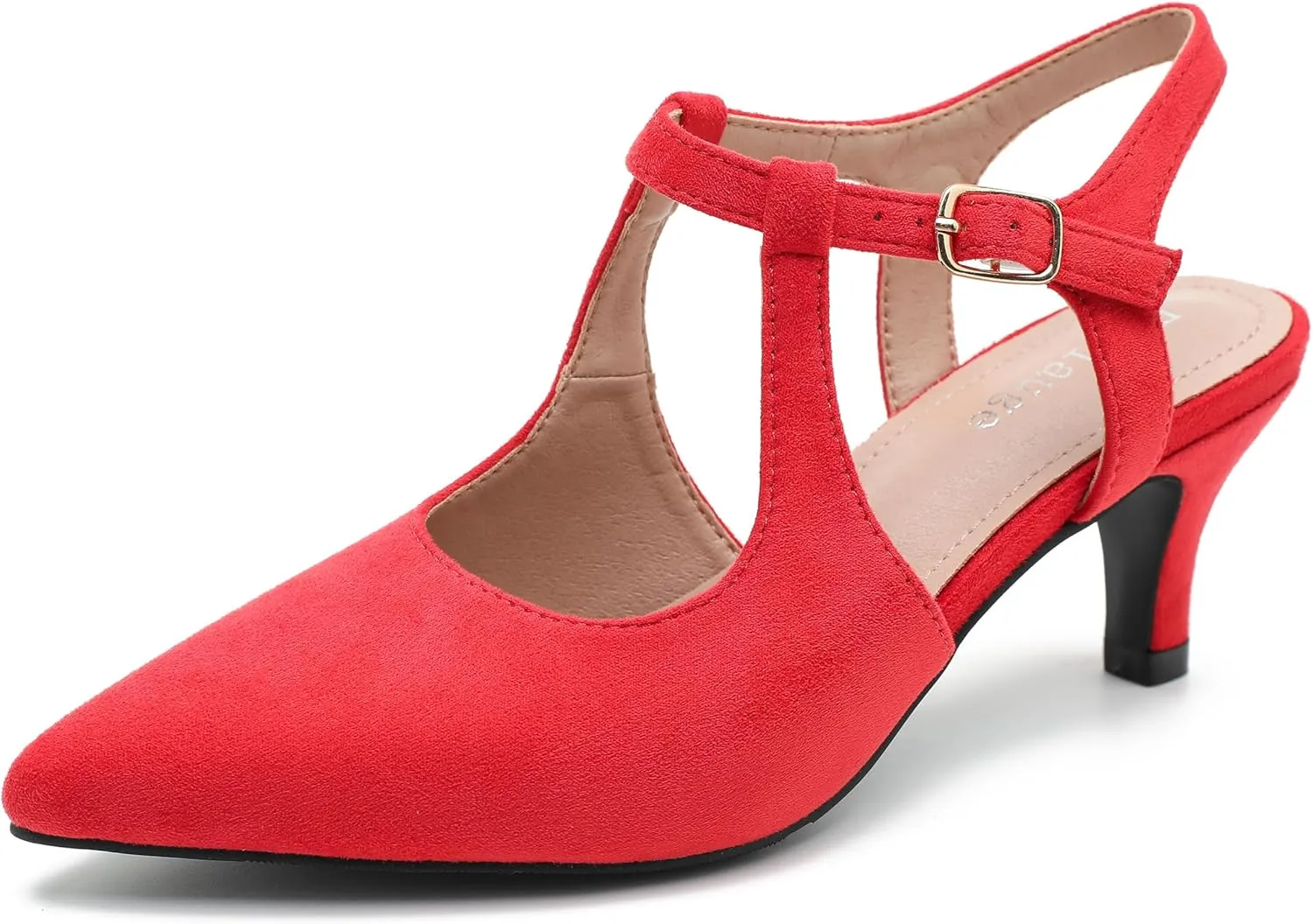 Enelauge Women's Closed Pointed Toe Heels Ankle Strap Pumps Low Kitten Heel Elegant Strappy Comfortable Office Wedding Dressy Bride Prom Shoes