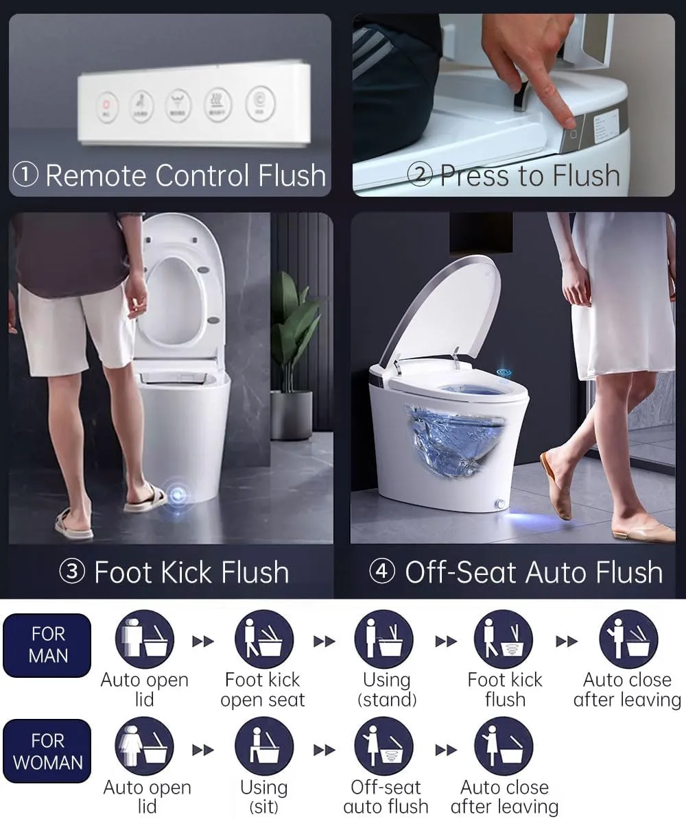 EPLO Smart Toilet with Powerful Flush, Auto Open/Close, Elongated Heated Seat, Instant Warm Water, High Speed Dryer Bidet Toilet for Bathrooms,Temp Display - iX7-PRO