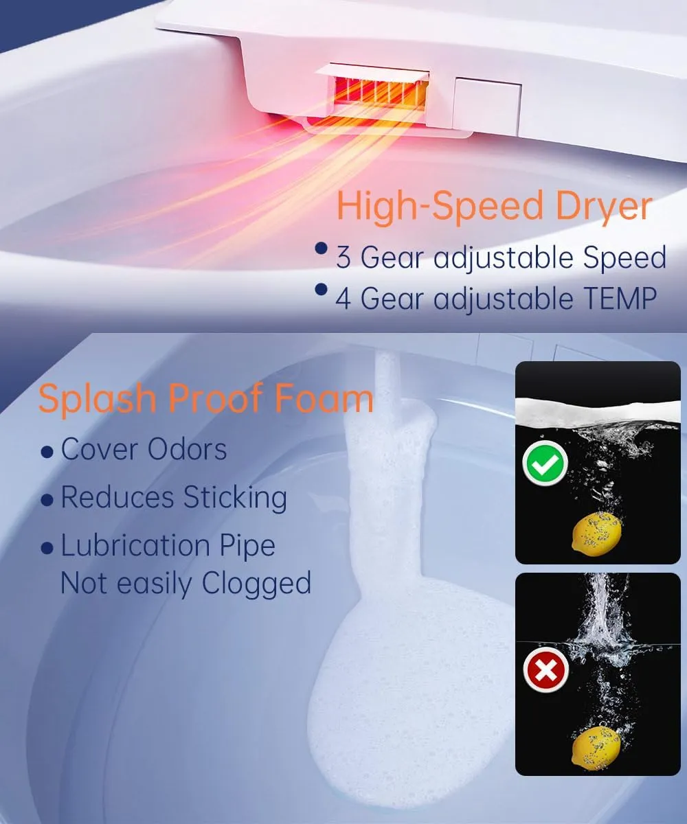 EPLO Smart Toilet with Powerful Flush, Auto Open/Close, Elongated Heated Seat, Instant Warm Water, High Speed Dryer Bidet Toilet for Bathrooms,Temp Display - iX7-PRO