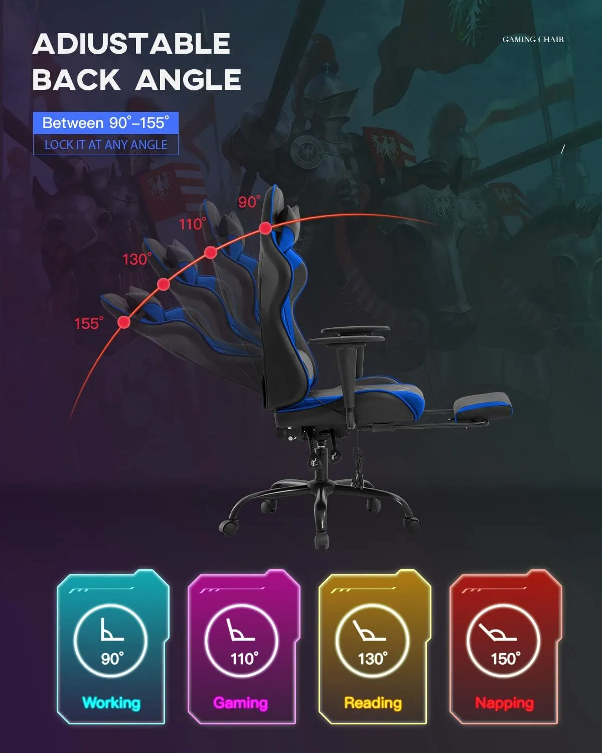 Ergonomic Gaming Chair PU Leather Massage Gaming Chair with Footrest/Armrest/Lumbar Support for Adults Gaming Work Study Racing Style Computer Chairs Big and Tall Gaming Chair