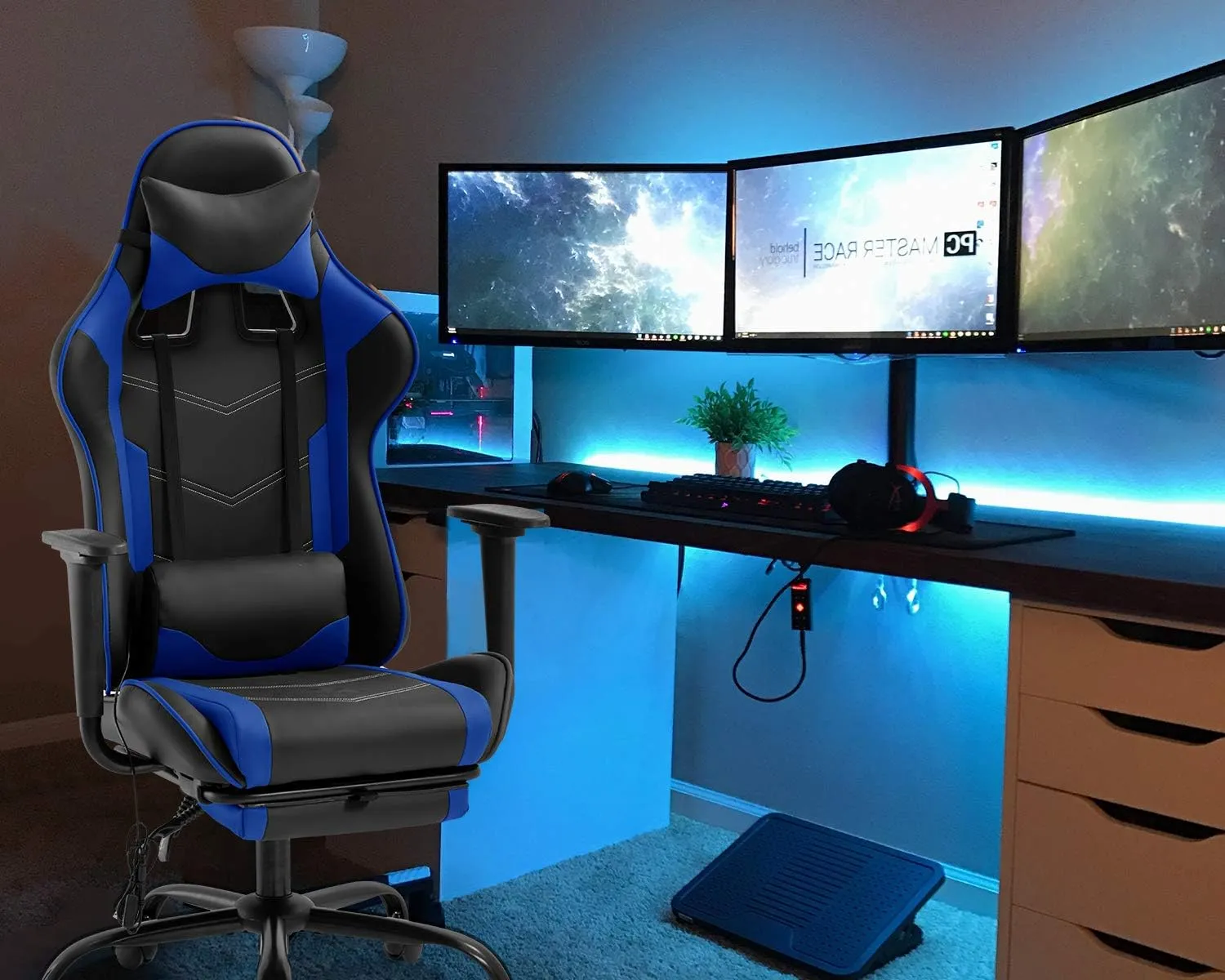 Ergonomic Gaming Chair PU Leather Massage Gaming Chair with Footrest/Armrest/Lumbar Support for Adults Gaming Work Study Racing Style Computer Chairs Big and Tall Gaming Chair
