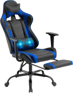 Ergonomic Gaming Chair PU Leather Massage Gaming Chair with Footrest/Armrest/Lumbar Support for Adults Gaming Work Study Racing Style Computer Chairs Big and Tall Gaming Chair