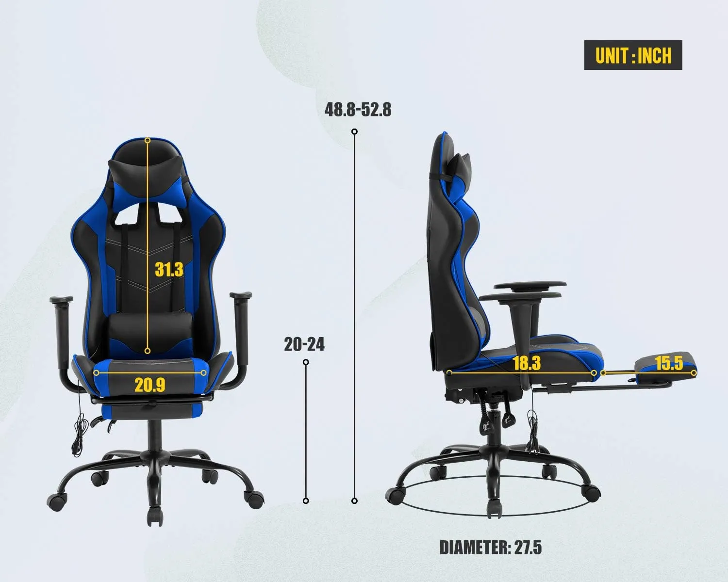 Ergonomic Gaming Chair PU Leather Massage Gaming Chair with Footrest/Armrest/Lumbar Support for Adults Gaming Work Study Racing Style Computer Chairs Big and Tall Gaming Chair