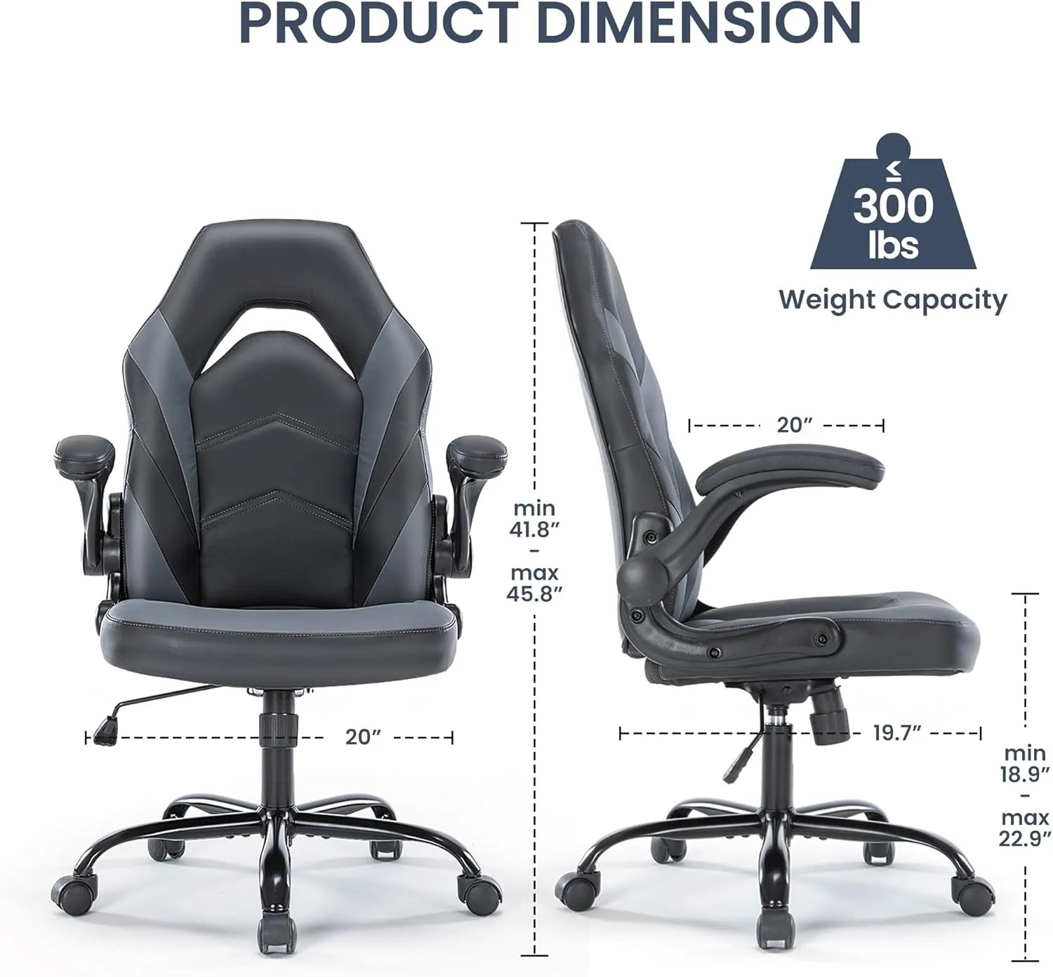 Ergonomic Gaming Chair with Adjustable PU Leather Seat, Flip-Up Armrests, and Swivel Design, Perfect for Home Office, Gaming, or Entertainment – Ideal for Adults, Kids, and Gamers, Grey/Black