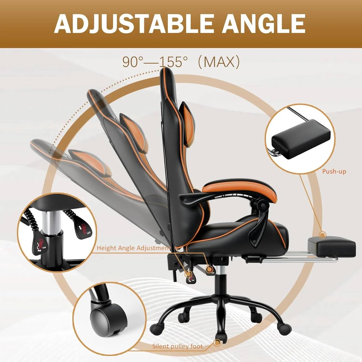 Ergonomic Gaming Chair with Footrest, PU Leather Video Game Chairs for Adults, Comfortable Computer Chair for Heavy People, Reclining Gamer Chair Office Chair with Lumbar Support