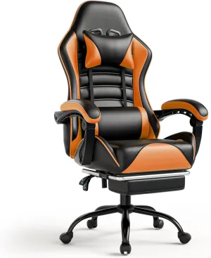 Ergonomic Gaming Chair with Footrest, PU Leather Video Game Chairs for Adults, Comfortable Computer Chair for Heavy People, Reclining Gamer Chair Office Chair with Lumbar Support