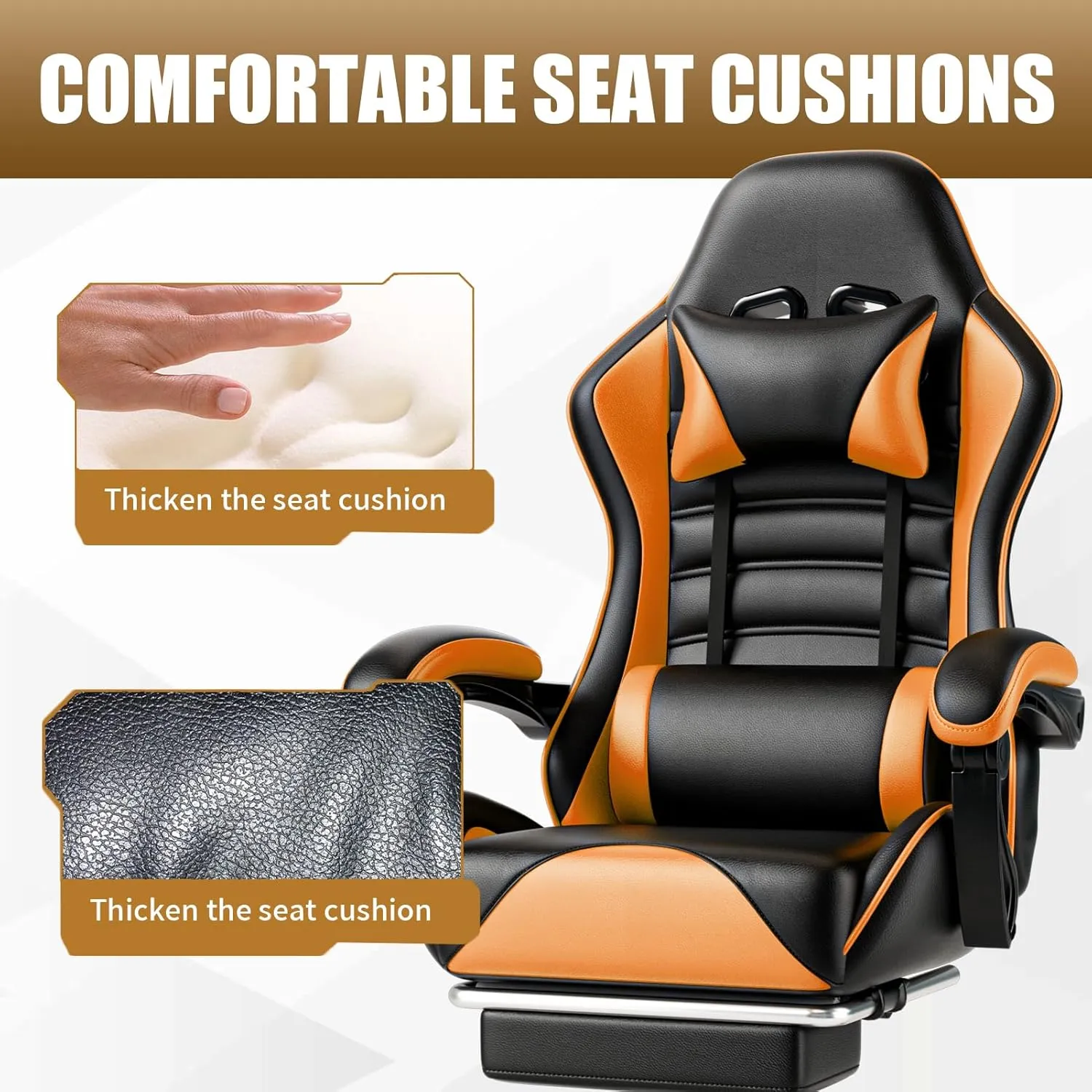 Ergonomic Gaming Chair with Footrest, PU Leather Video Game Chairs for Adults, Comfortable Computer Chair for Heavy People, Reclining Gamer Chair Office Chair with Lumbar Support