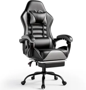 Ergonomic Gaming Chair with Footrest, PU Leather Video Game Chairs for Adults, Comfortable Computer Chair for Heavy People, Reclining Gamer Chair Office Chair with Lumbar Support