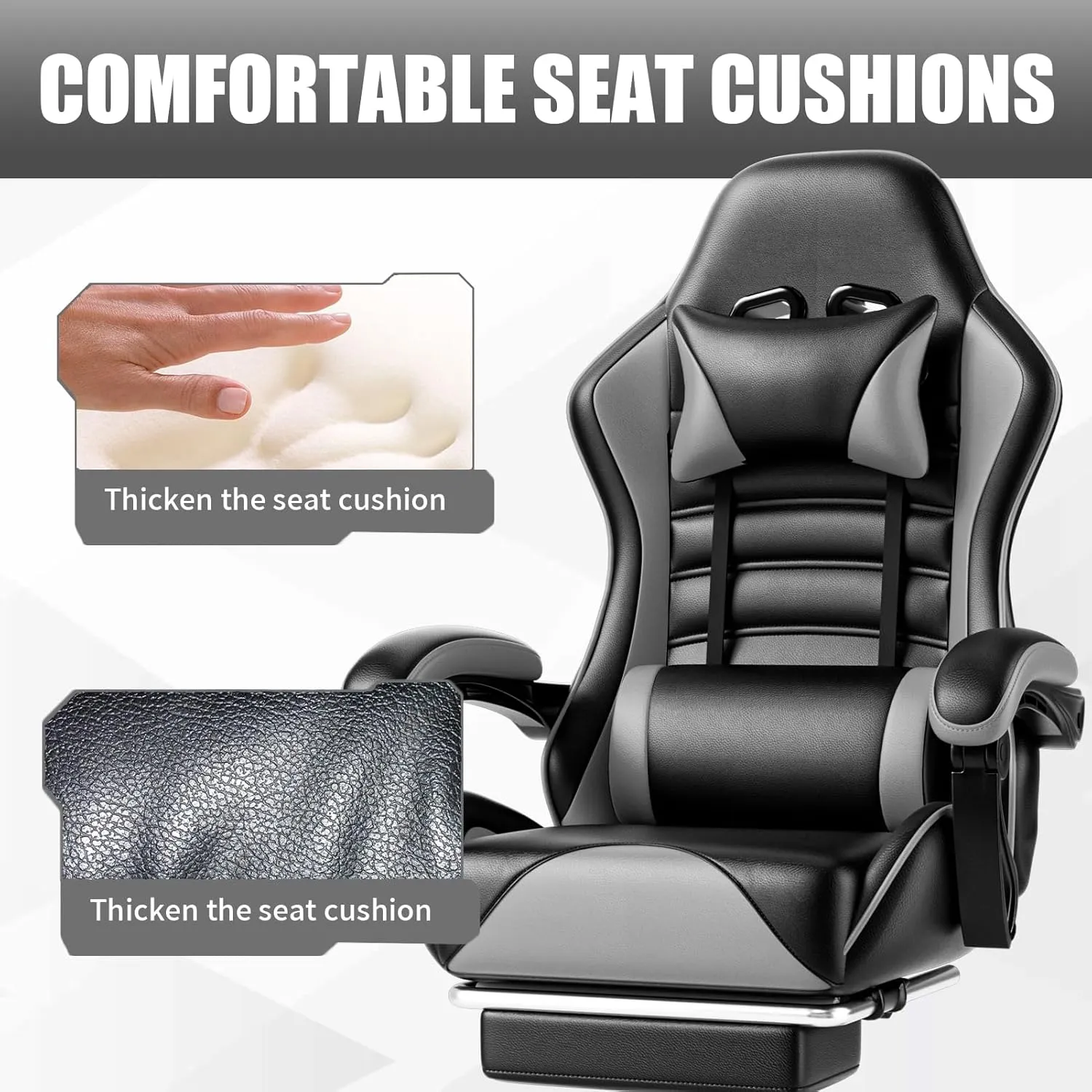 Ergonomic Gaming Chair with Footrest, PU Leather Video Game Chairs for Adults, Comfortable Computer Chair for Heavy People, Reclining Gamer Chair Office Chair with Lumbar Support
