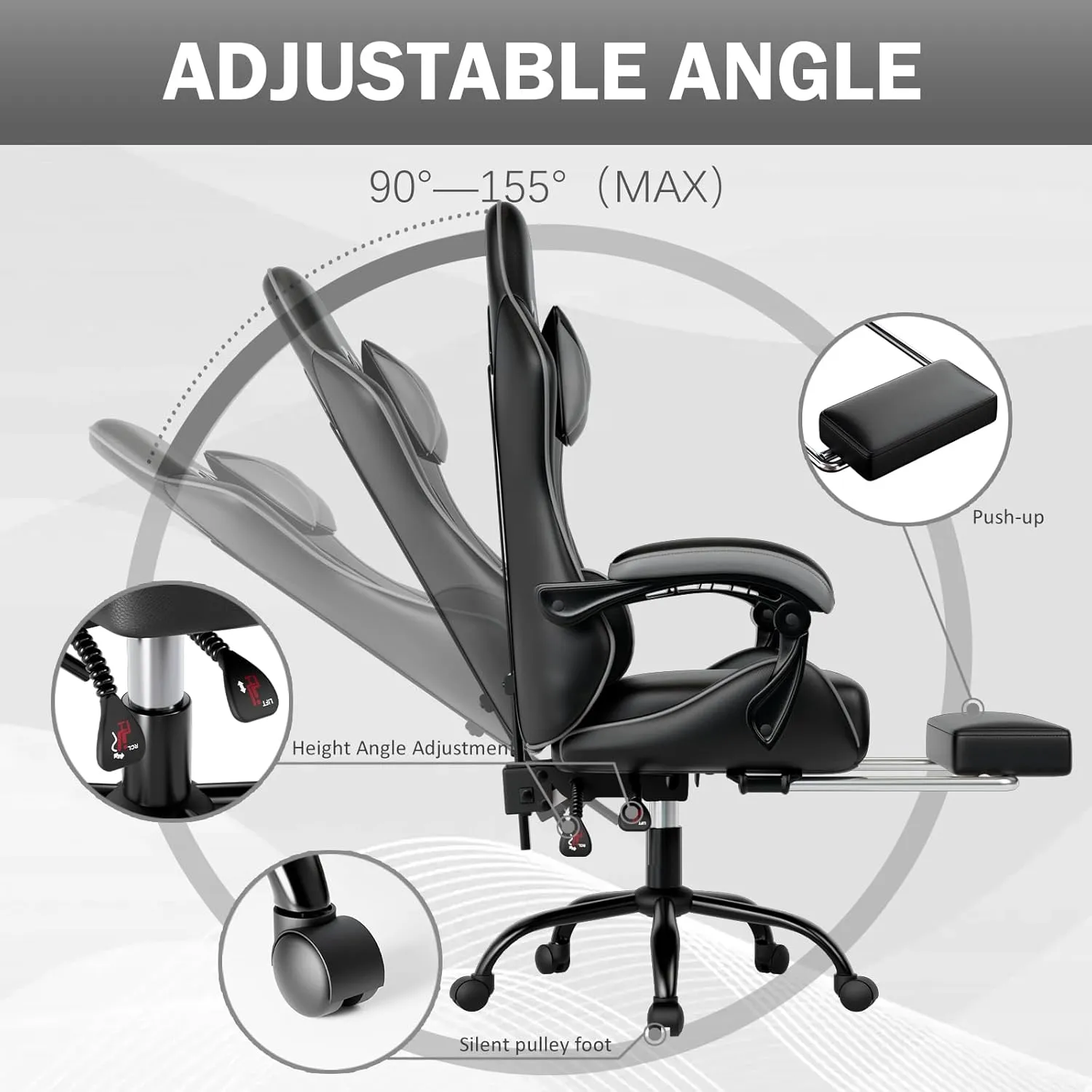 Ergonomic Gaming Chair with Footrest, PU Leather Video Game Chairs for Adults, Comfortable Computer Chair for Heavy People, Reclining Gamer Chair Office Chair with Lumbar Support
