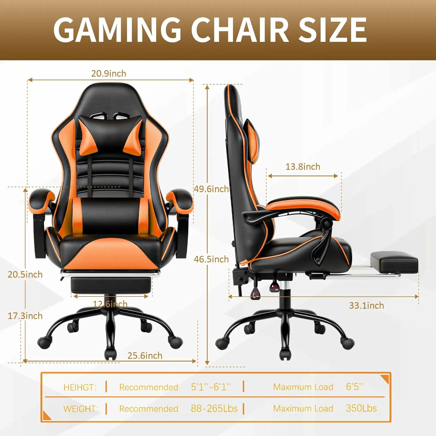 Ergonomic Gaming Chair with Footrest, PU Leather Video Game Chairs for Adults, Comfortable Computer Chair for Heavy People, Reclining Gamer Chair Office Chair with Lumbar Support