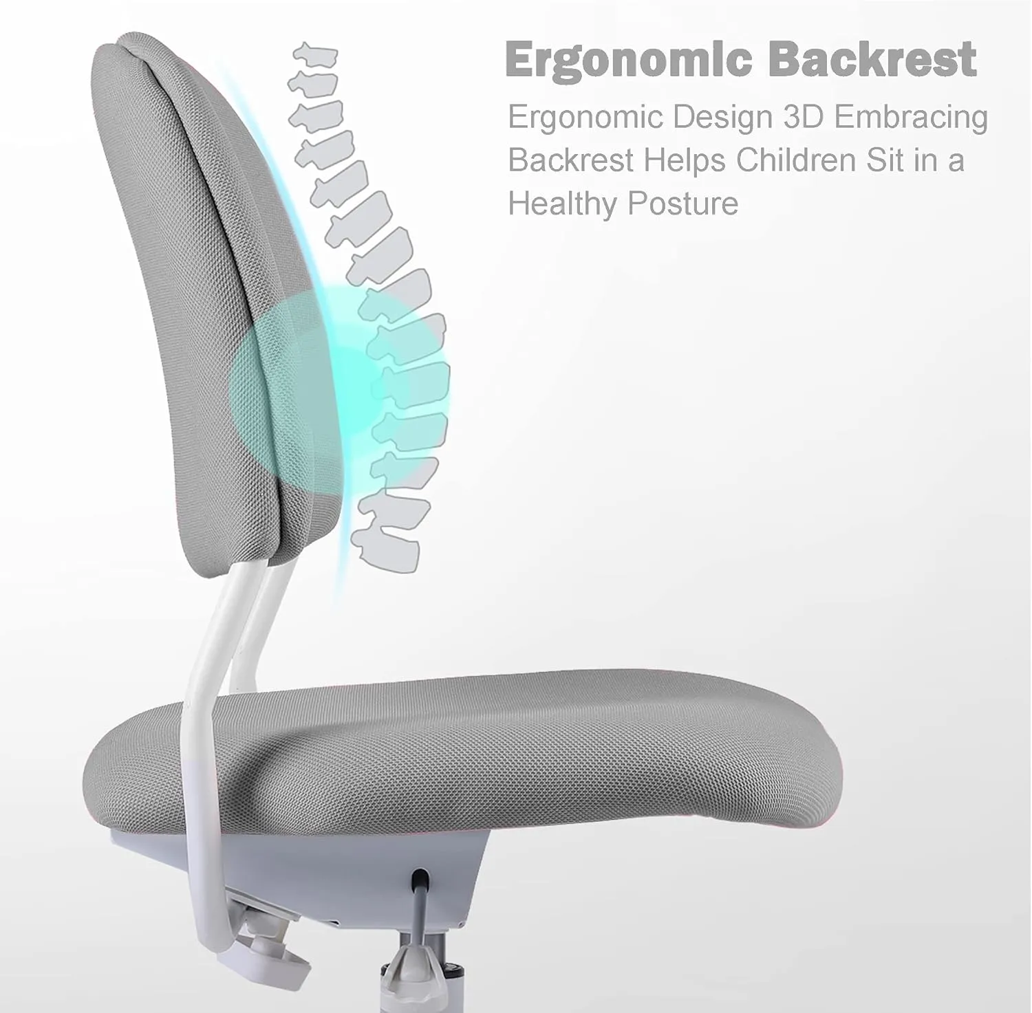 Ergonomic Kids Desk Chair, Child's Children Student Study Office Computer Chair, Adjustable Height and Seat Depth, Detachable Footrest and Lumbar Support (Grey, W/Chair Slipcovers)