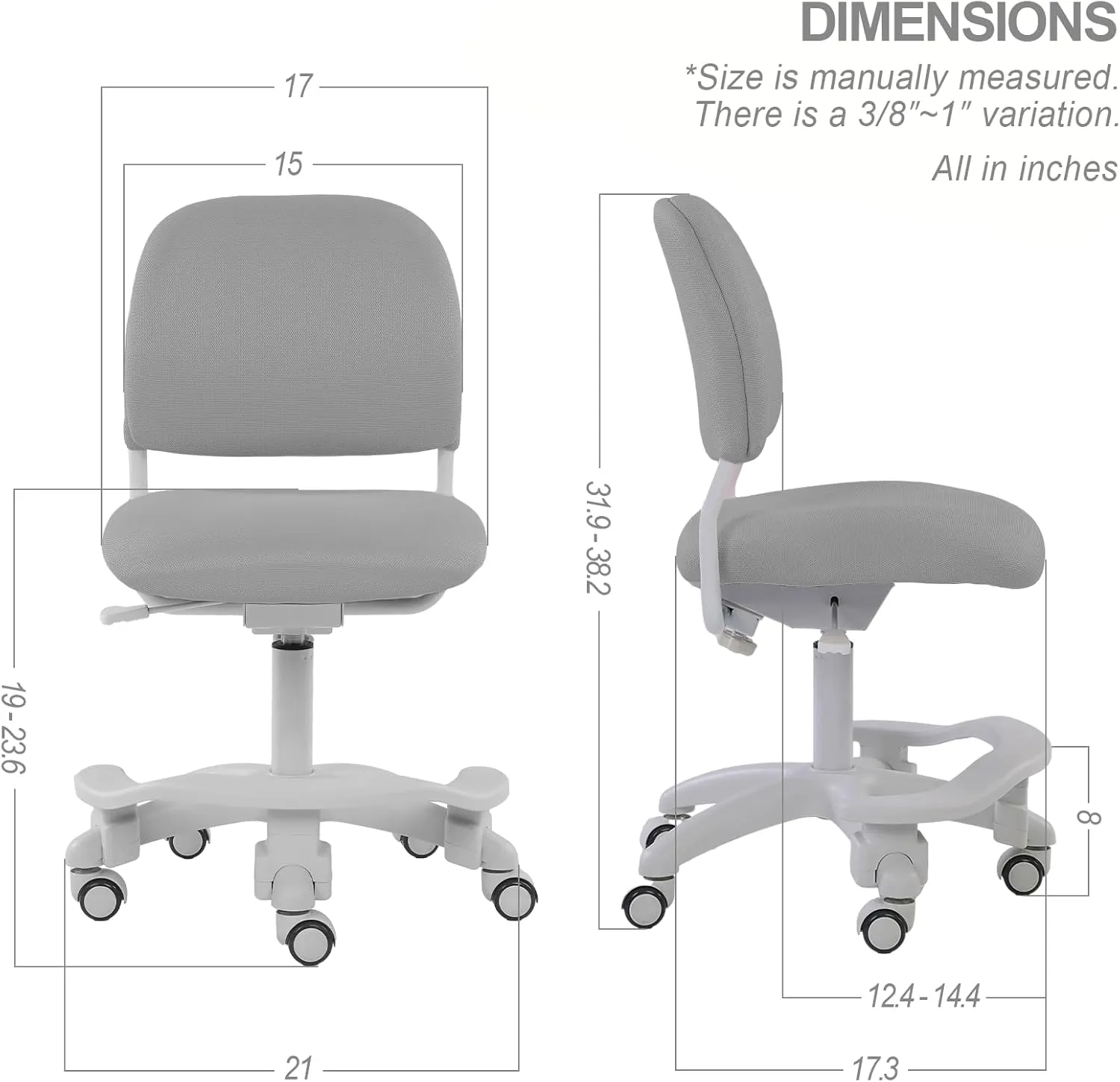 Ergonomic Kids Desk Chair, Child's Children Student Study Office Computer Chair, Adjustable Height and Seat Depth, Detachable Footrest and Lumbar Support (Grey, W/Chair Slipcovers)