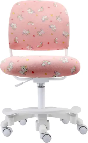 Ergonomic Kids Desk Chair, Girl's Child's Children Student Study Office Computer Chair, Adjustable Height and Seat Depth, Detachable Footrest, Lumbar Support (Peach Pink Unicorn, W/Chair Slipcovers)