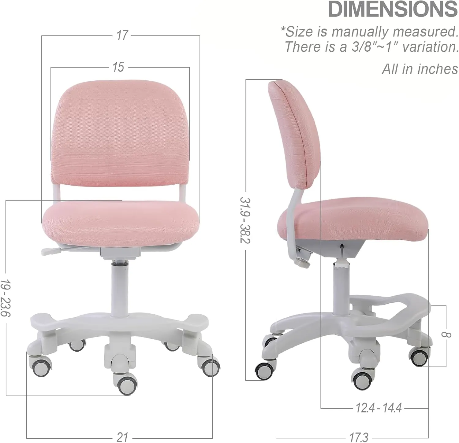 Ergonomic Kids Desk Chair, Girl's Child's Children Student Study Office Computer Chair, Adjustable Height and Seat Depth, Detachable Footrest, Lumbar Support (Peach Pink Unicorn, W/Chair Slipcovers)