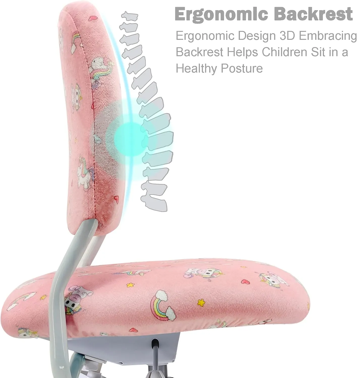 Ergonomic Kids Desk Chair, Girl's Child's Children Student Study Office Computer Chair, Adjustable Height and Seat Depth, Detachable Footrest, Lumbar Support (Peach Pink Unicorn, W/Chair Slipcovers)
