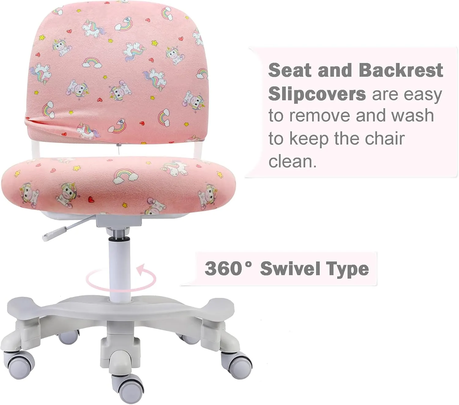 Ergonomic Kids Desk Chair, Girl's Child's Children Student Study Office Computer Chair, Adjustable Height and Seat Depth, Detachable Footrest, Lumbar Support (Peach Pink Unicorn, W/Chair Slipcovers)
