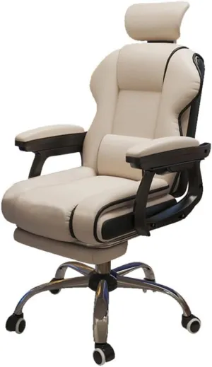 Ergonomic Leather Office Chair with Back Support Swivel Computer Task Chair Modern Casual Study Chair for Bedroom Home