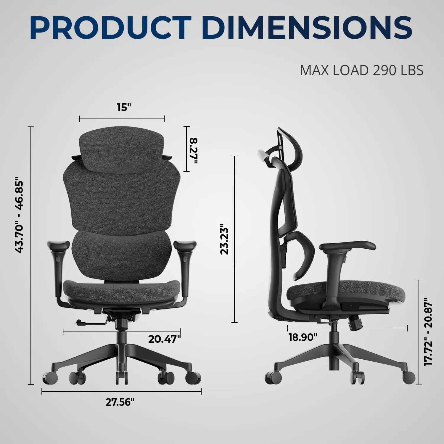 Ergonomic Office Chair – Computer Chair with Divided Tilted Back, Adjustable Armrests & Soft Seat – Holds Up to 290bs (Gray)