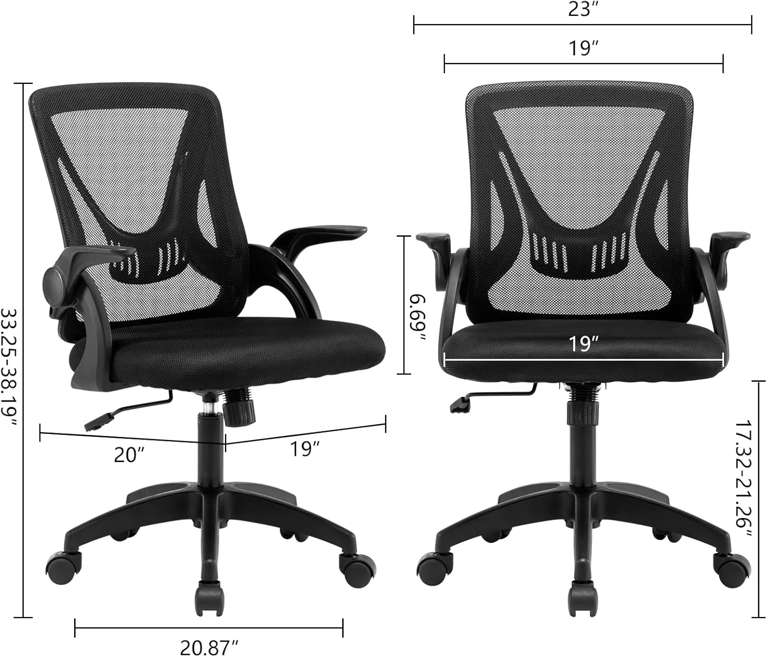 Ergonomic Office Chair Swivel Computer Desk Chair with Flip-up Armrests, Height Adjustable Mesh Chair with Lumbar Support for Home, Bedroom, Study, Black