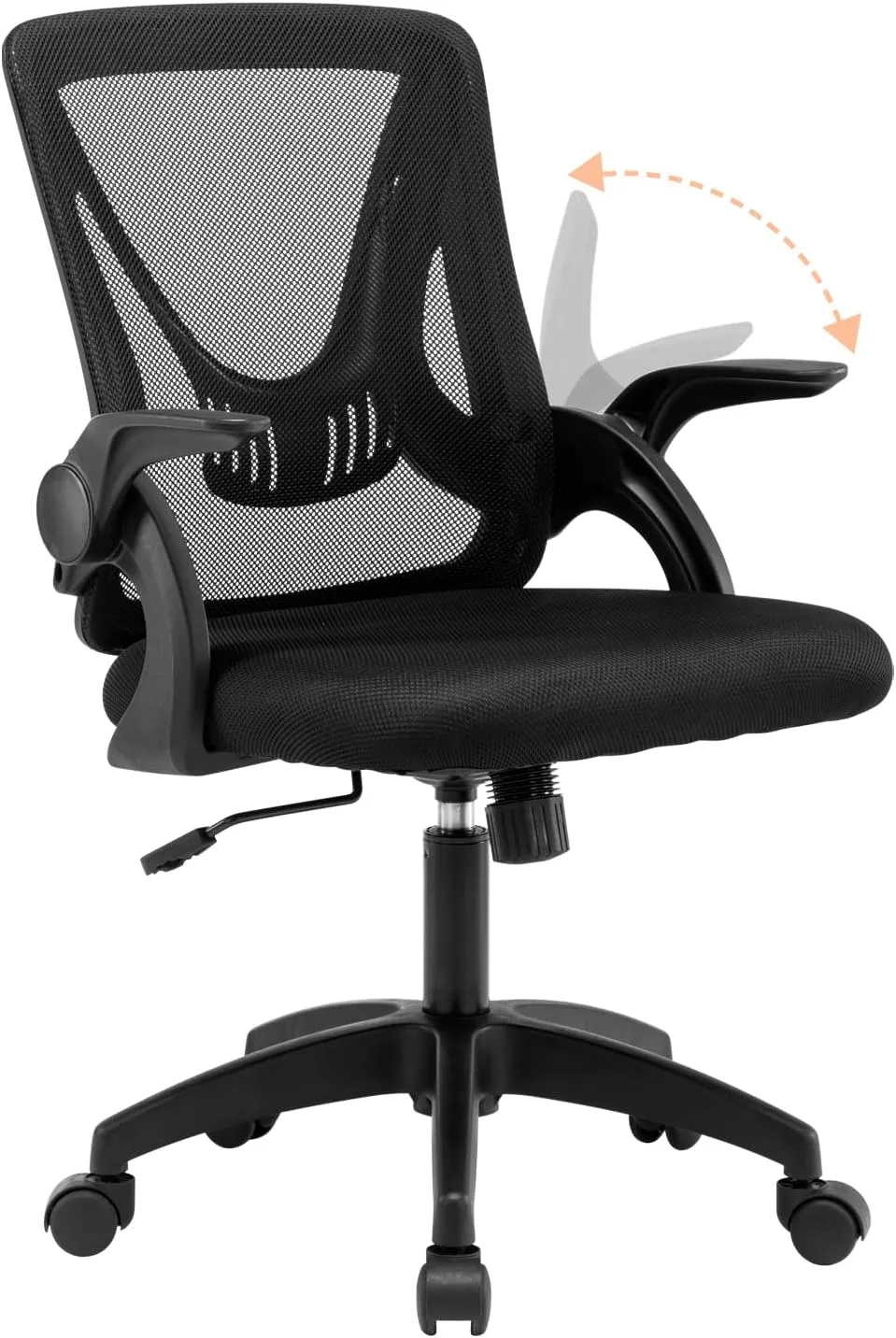 Ergonomic Office Chair Swivel Computer Desk Chair with Flip-up Armrests, Height Adjustable Mesh Chair with Lumbar Support for Home, Bedroom, Study, Black