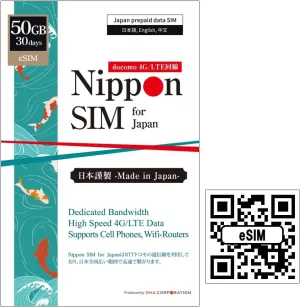 [eSIM Device only] Nippon SIM for Japan 30 Days 50GB 4G LTE Data (No Voice/Text) eSIM | docomo Network | Japan Local Support | No Activation No Contract | Supports Tethering | 短期帰国・短期来日最適 安心メーカーサポート