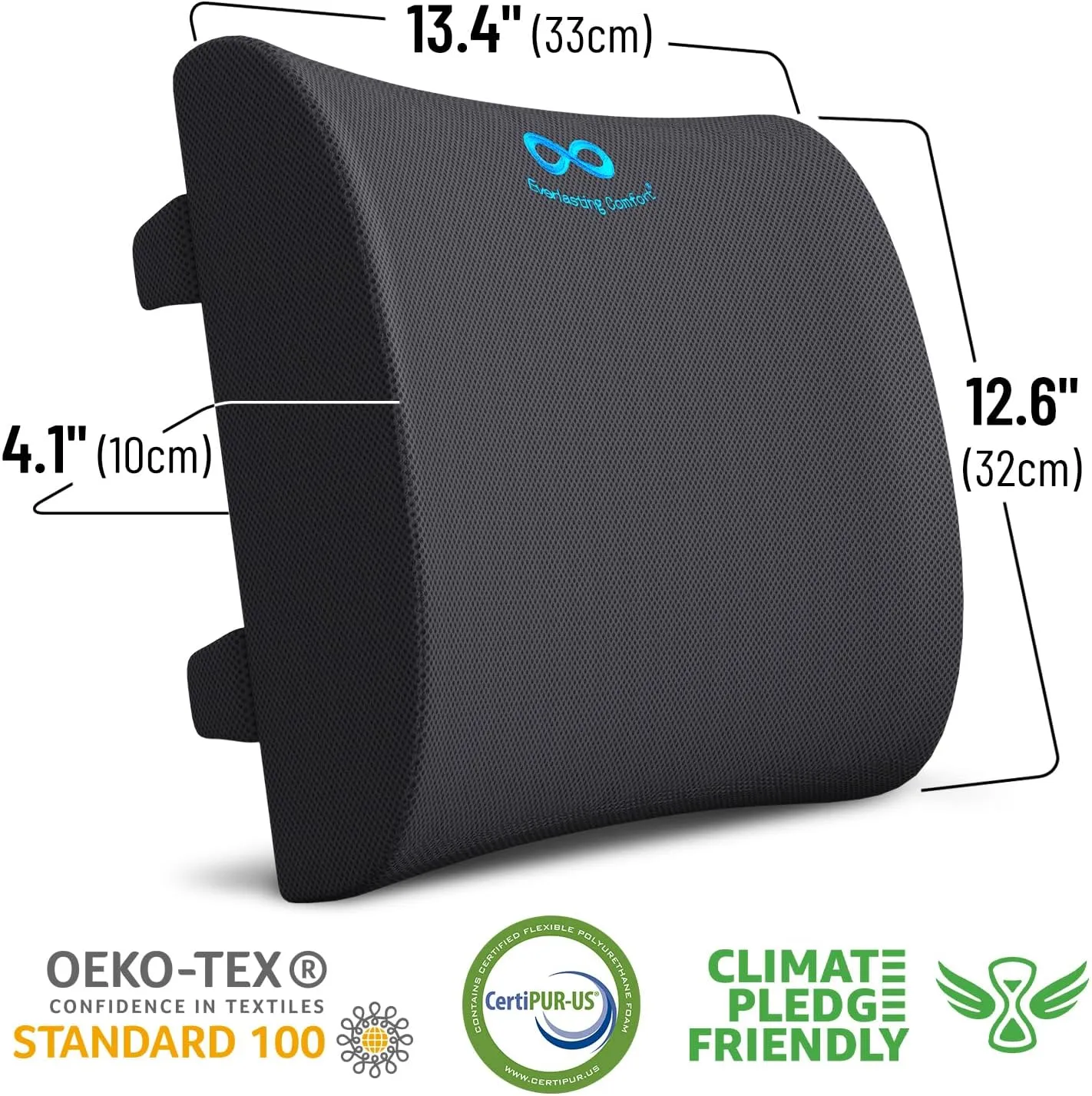 Everlasting Comfort Lumbar Support Pillow for Car Seat - Memory Foam Back Cushion for Car - Lumbar Pillow Promotes Better Posture, Back Pain Relief - Ideal for Driving