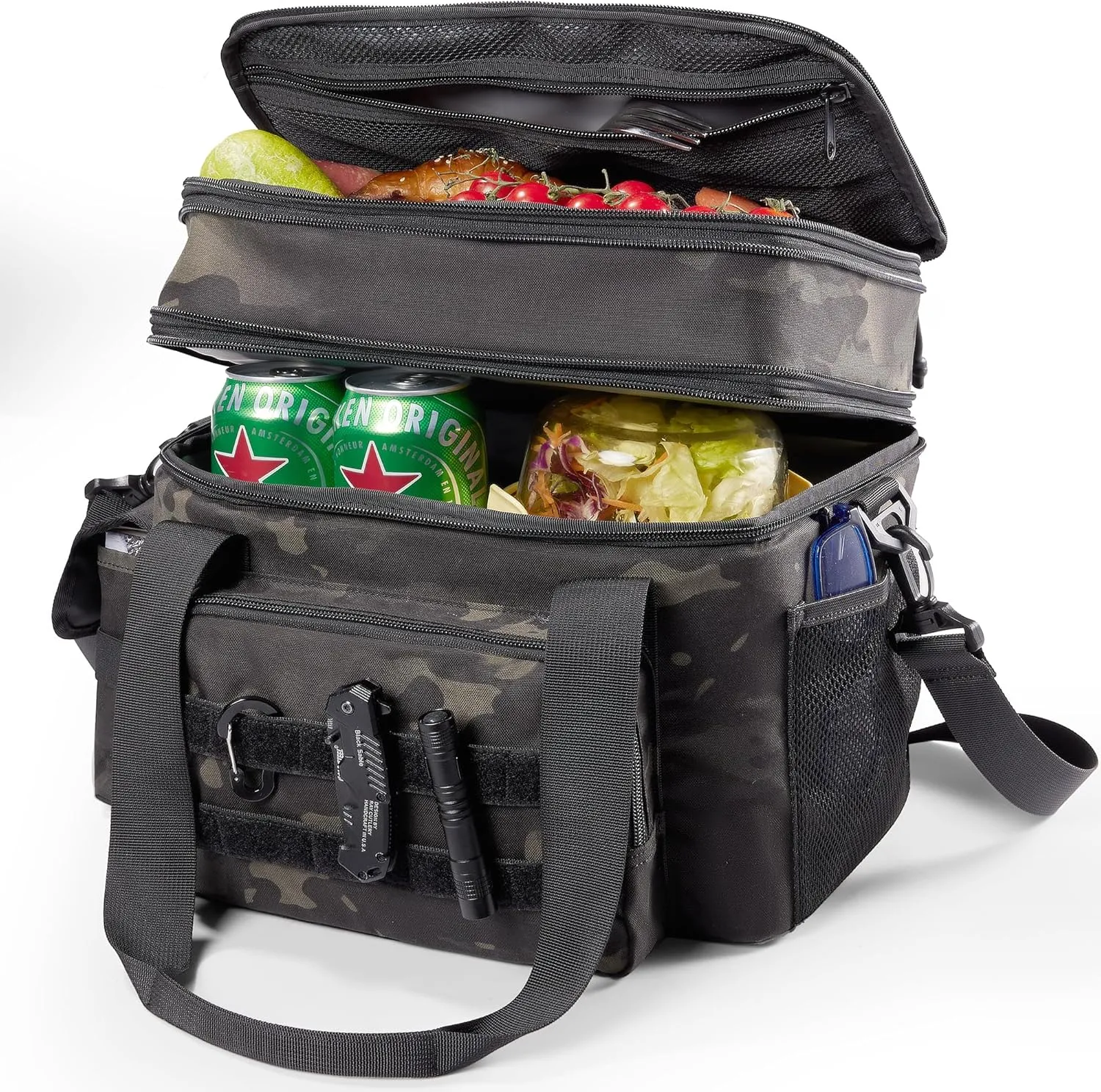 Expandable Lunch Box for Men, Insulated Tactical Lunch Bag - Leakproof Cooler with Padded Shoulder Strap, Reusable Lunch Tote Bag Thermal Lunchbox for Work Camping Picnic Beach, 18L