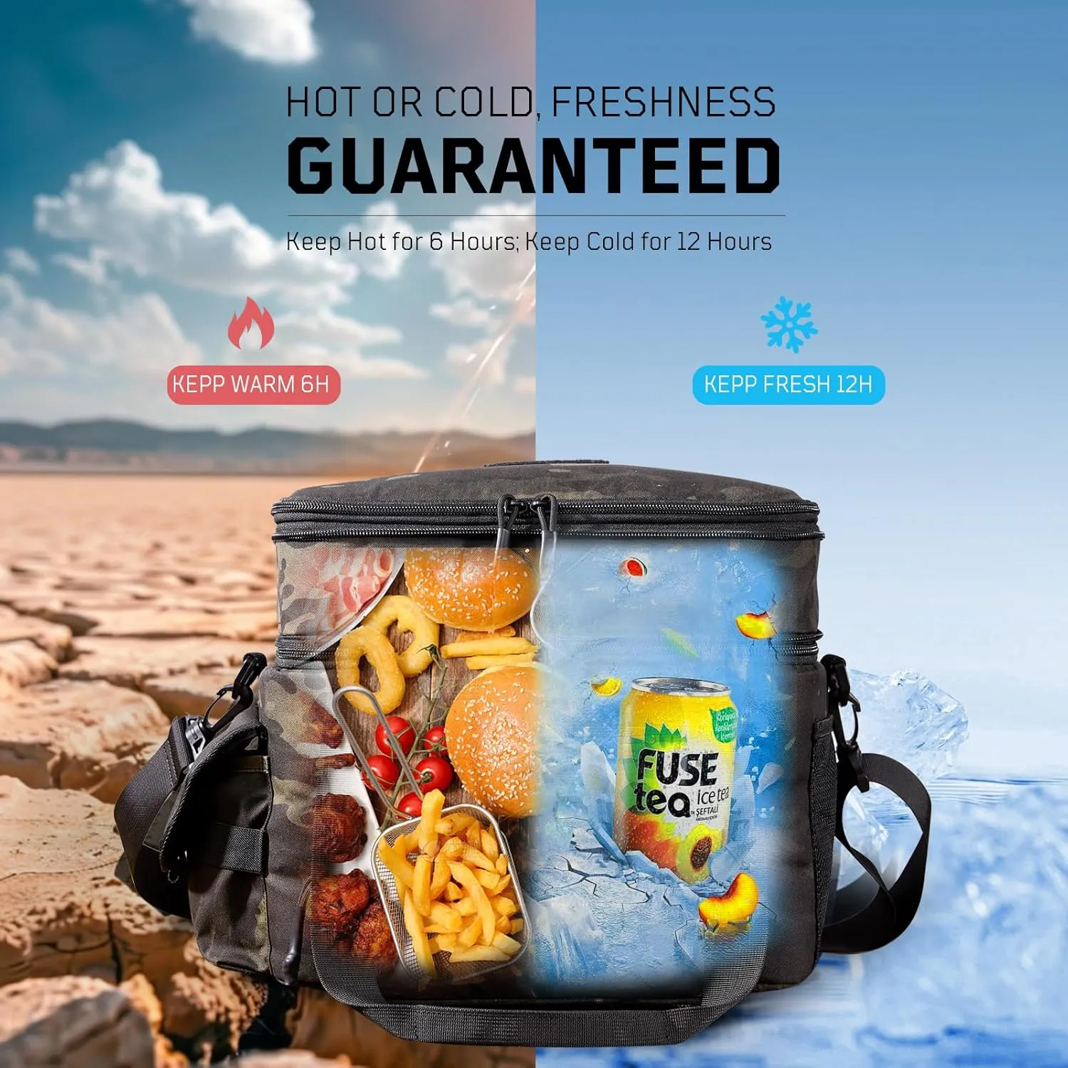Expandable Lunch Box for Men, Insulated Tactical Lunch Bag - Leakproof Cooler with Padded Shoulder Strap, Reusable Lunch Tote Bag Thermal Lunchbox for Work Camping Picnic Beach, 18L