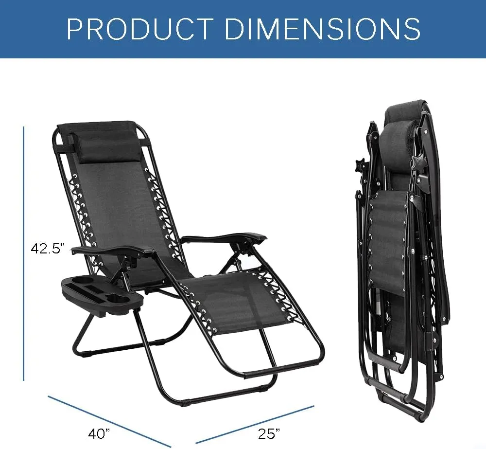 EZONE Zero Gravity Lounge Chairs Outdoor Adjustable Reclining Patio Chair Steel Mesh Folding Recliner for Pool Beach Camping Lounge Chair with Pillows and Cup Tray (2, Beige)