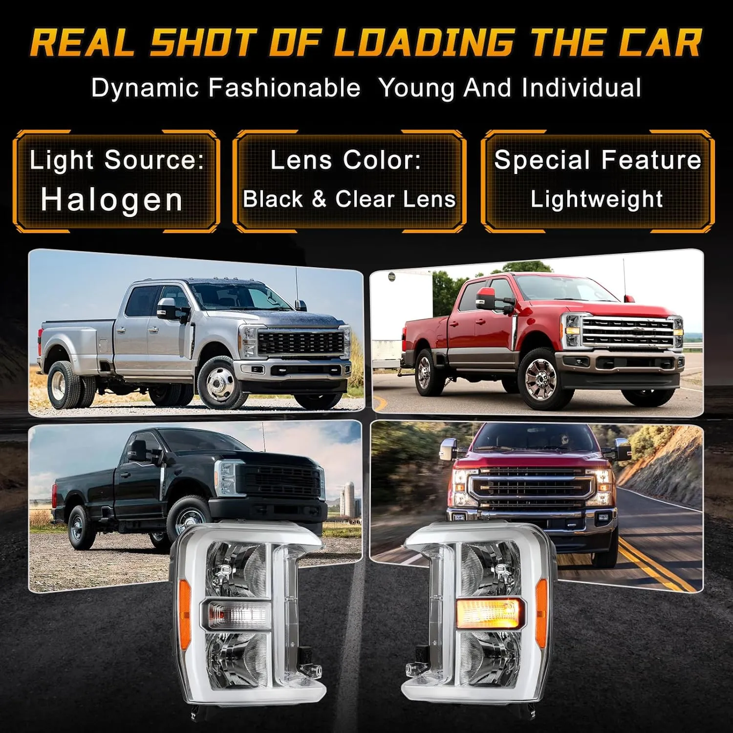 F250 Halogen Headlights Assembly Compatible with Ford F250 Super Duty 2023 2024 With bulb Right Passenger Side Headlamp OE FO2503429 PC3Z13008H