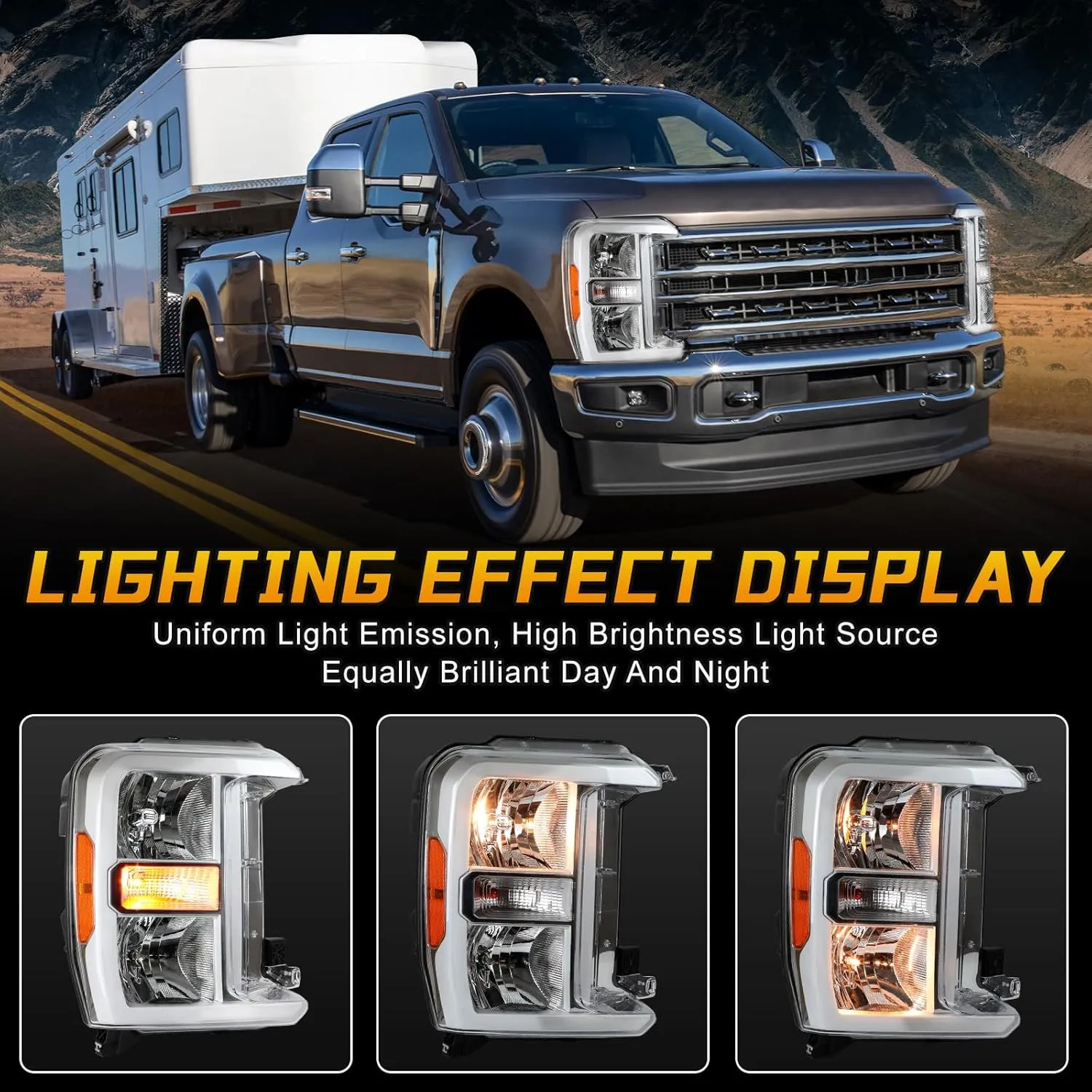 F250 Halogen Headlights Assembly Compatible with Ford F250 Super Duty 2023 2024 With bulb Right Passenger Side Headlamp OE FO2503429 PC3Z13008H