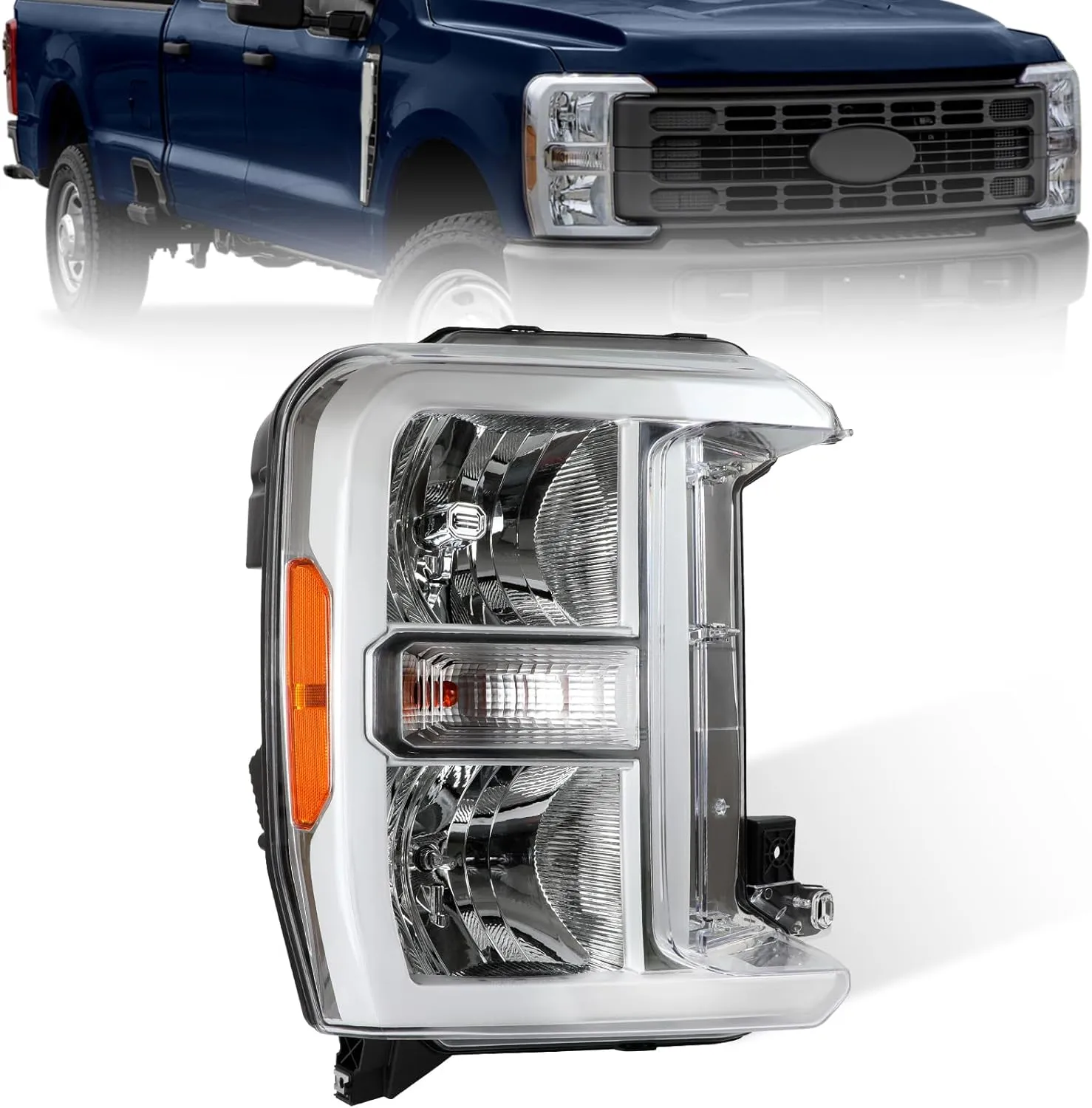 F250 Halogen Headlights Assembly Compatible with Ford F250 Super Duty 2023 2024 With bulb Right Passenger Side Headlamp OE FO2503429 PC3Z13008H