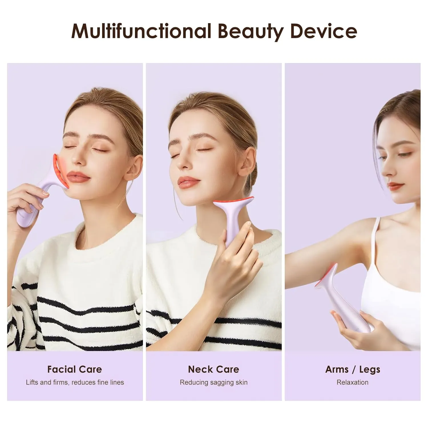 Facial and Neck Massager for Face, Neck - Skin Lifting & Firming - Wrinkle & Dark Circle Reducer - at Home Skin Care Face Sculpting Tool and Neck Massager-Pastel Purple