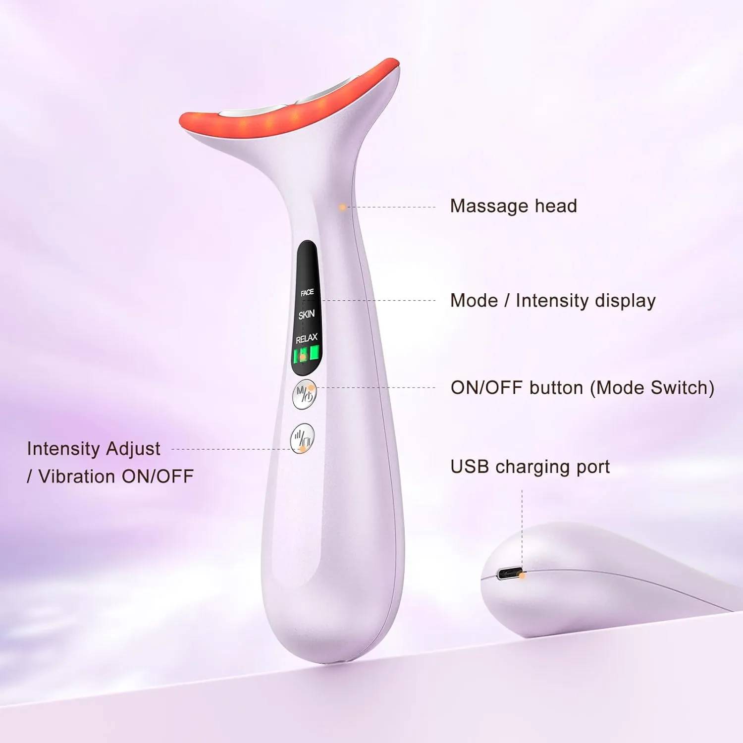 Facial and Neck Massager for Face, Neck - Skin Lifting & Firming - Wrinkle & Dark Circle Reducer - at Home Skin Care Face Sculpting Tool and Neck Massager-Pastel Purple