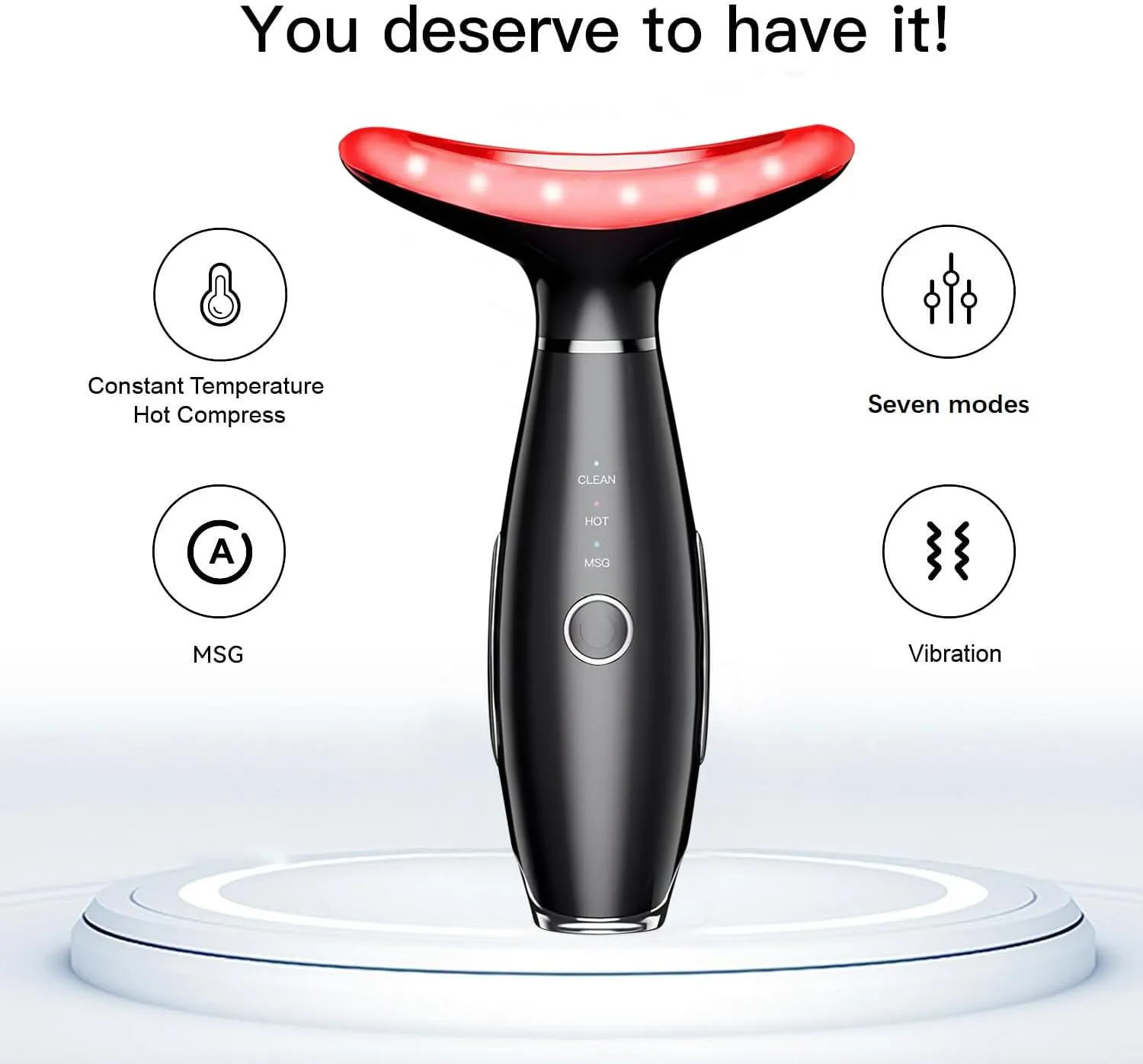 Facial Massager -7 Color Red-Light-Therapy for Face and Neck for Wrinkles, Double Chin, Vibrating Facial Massager with Thermals (Black1)
