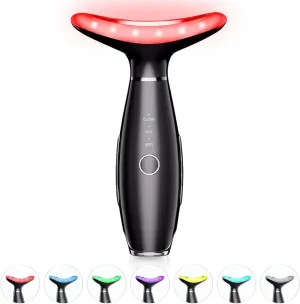 Facial Massager -7 Color Red-Light-Therapy for Face and Neck for Wrinkles, Double Chin, Vibrating Facial Massager with Thermals (Black9)