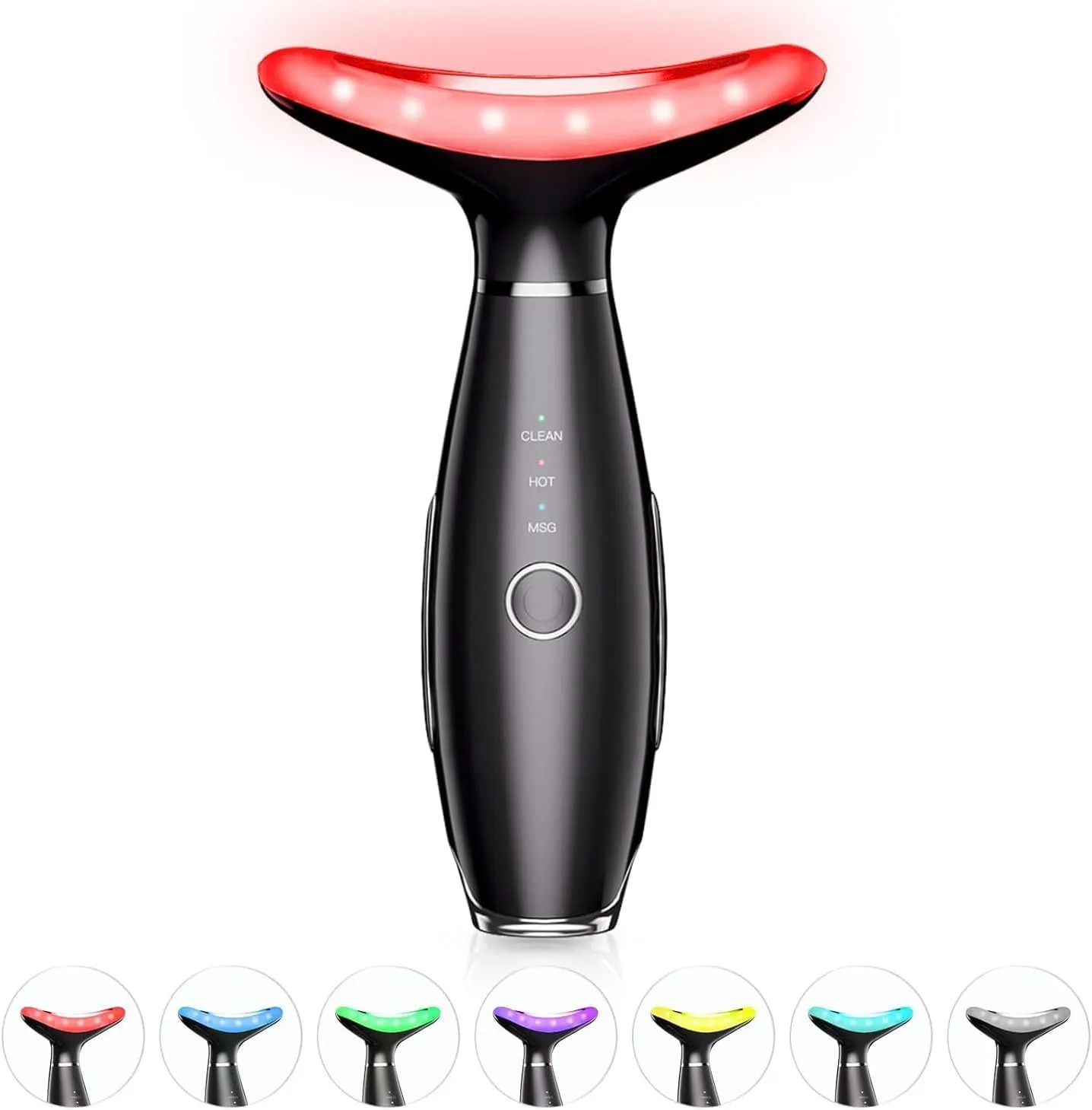 Facial Massager -7 Color Red-Light-Therapy for Face and Neck for Wrinkles, Double Chin, Vibrating Facial Massager with Thermals (Black9)