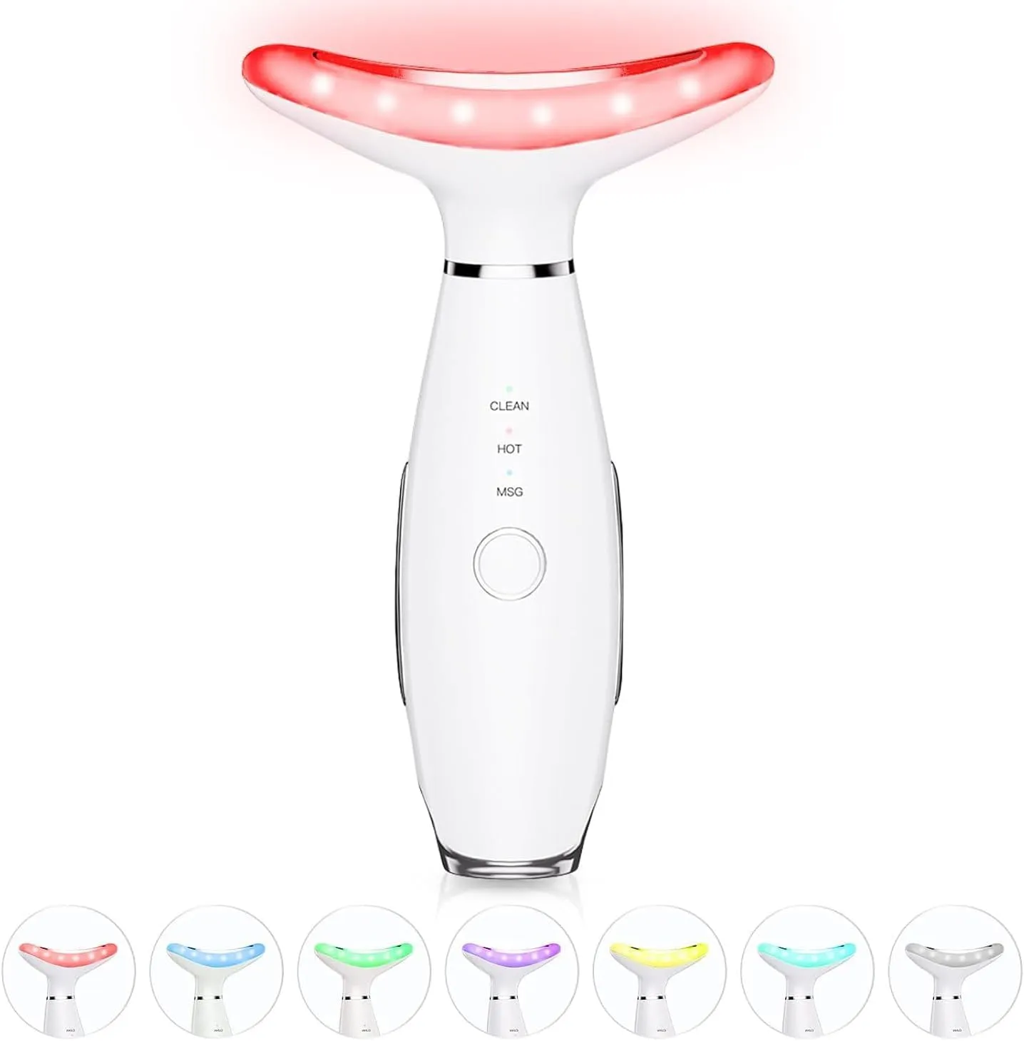 Facial Massager -7 Color Red-Light-Therapy for Face and Neck for Wrinkles, Double Chin, Vibrating Facial Massager with Thermals (White5)