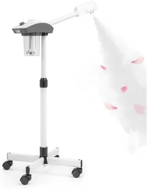 Facial Steamer, Facial Steamer on Wheels, Face Steamer for Facial Deep Cleaning, More Steam, Adjustable Height, Timer Function, Stand Facial Steamer for Esthetician Home Facial Spa, White