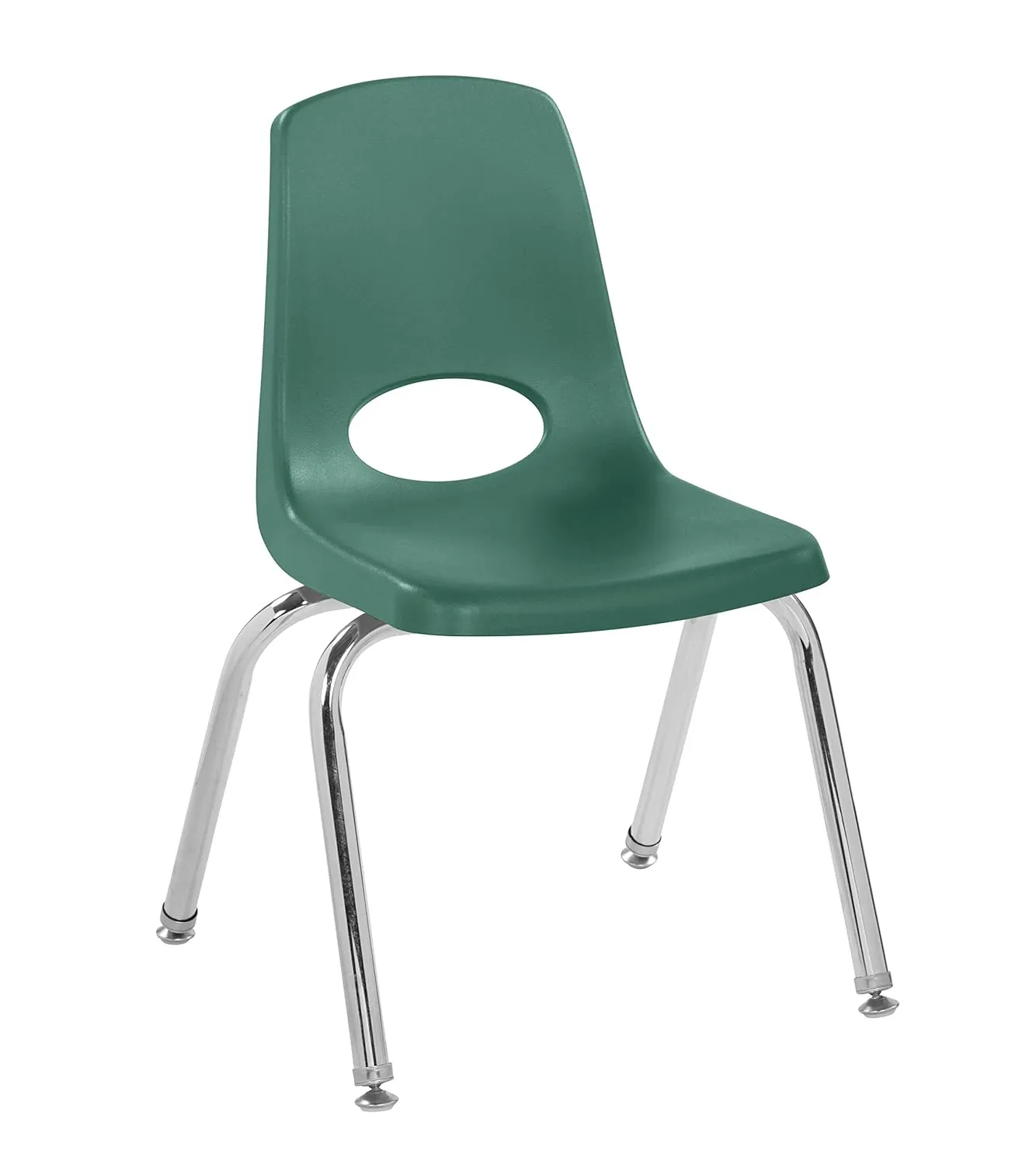 Factory Direct Partners 10364-GN 14" School Stack Chair, Stacking Student Seat with Chromed Steel Legs and Nylon Swivel Glides for in-Home Learning or Classroom - Green (6-Pack)