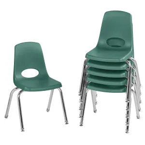 Factory Direct Partners 10364-GN 14" School Stack Chair, Stacking Student Seat with Chromed Steel Legs and Nylon Swivel Glides for in-Home Learning or Classroom - Green (6-Pack)