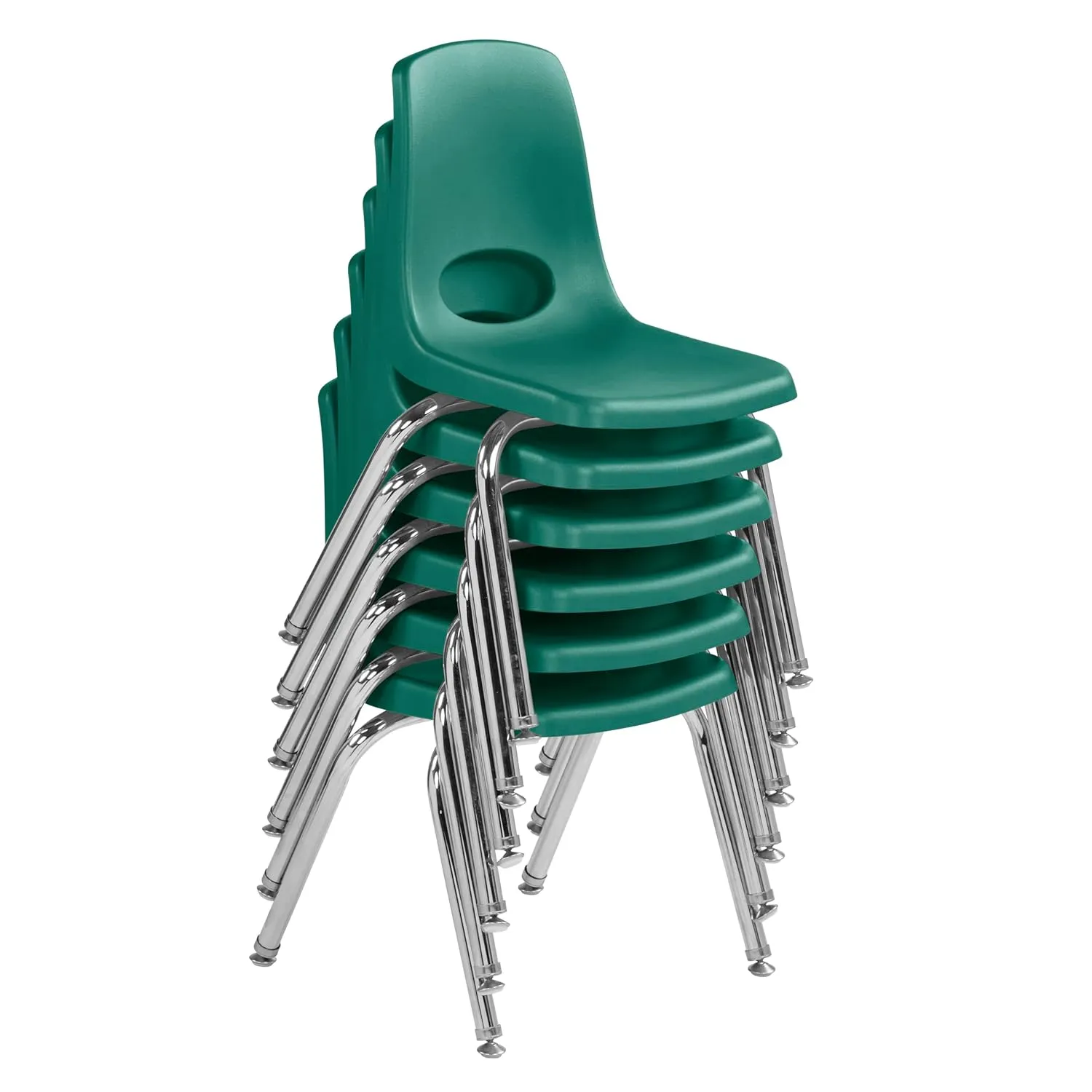 Factory Direct Partners 10364-GN 14" School Stack Chair, Stacking Student Seat with Chromed Steel Legs and Nylon Swivel Glides for in-Home Learning or Classroom - Green (6-Pack)